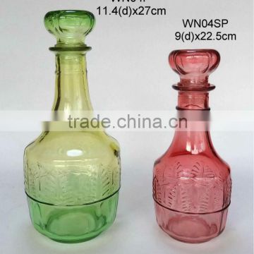 WN04P, WN04SP embossed glass wine bottle painted with color