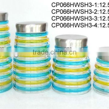 CP066HWSH3 hand-painted glass jar with stainless steel lid