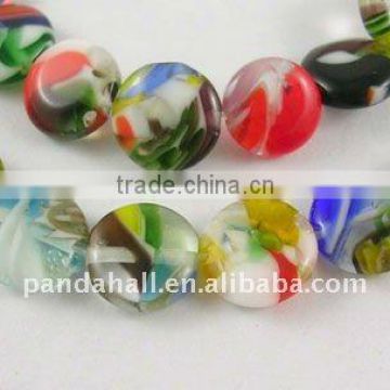 Millefiori Murano Glass Beads Strand, Flat Round(LK150)