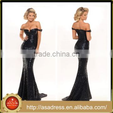 PS-01Exceptionally Sexy Custom Made Formal Evening Party Gown Full Length Sleeveless Black Sequined Prom Dresses for Party
