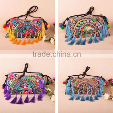 Hmong Embroidery pom poms bag cheap messger bag for lady