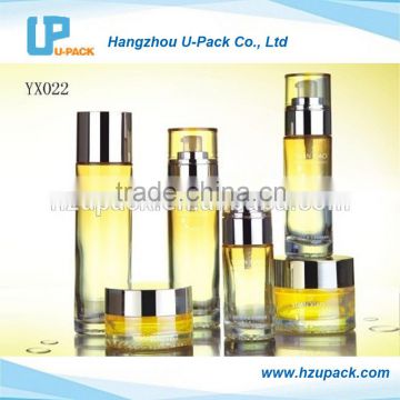 Series yellow glass bottle and jar for cosmetic cream packaging