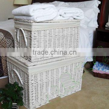 2014 eco-friendly multifunctional white wicker storage basket with lid