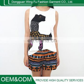 2015 Creative Design Casual dress Set Panther printed Short Sleeve Shorts