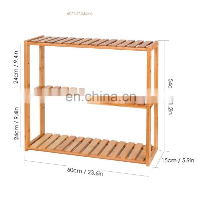 Bamboo bathroom wooden wall shelf with adjustable layer
