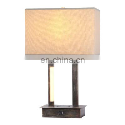 Projector hotel style rectangular marble antique brass metal base with linen shade table light