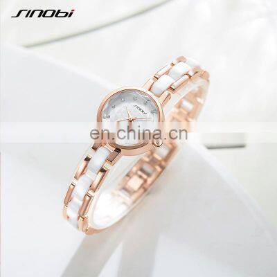 SINOBI Gorgeous Female Wristwatch Ceramic Steel Strap Watch Exquisite Small Dial Woman Bracelet Watch