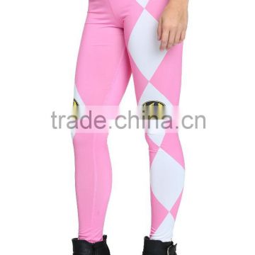 Woman Body Fitted Leggings / Tights Full Sublimated with Pink White custom design