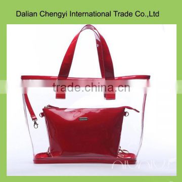 High fashion bright ladies cheap clear pvc plastic shopping bag