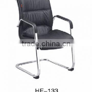 Black leather meeting hall chair designs with chromed arm HE-133