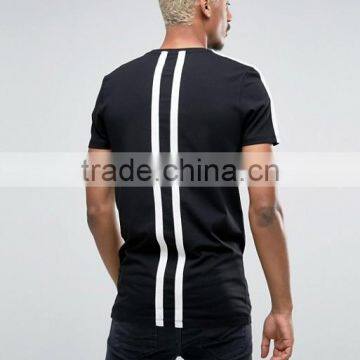 2016 High Quality Custom Short Sleeve Crew Neck Black Mens Cotton Elastane Contrast Taping On Back Slim Fit Casual Plain T-Shirt