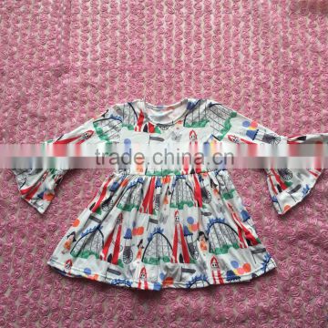 FLF-837 Amusement park print long sleeves girls dresses wholesale children's boutique clothing 2016