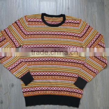 Fancy round neck jacquard design pullover casual men knitted sweater men