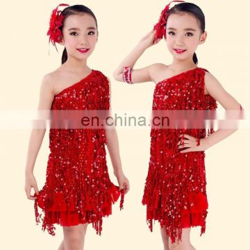 Bestdance Child latin dance costumes ballroom red dress Sequined tassels Dress