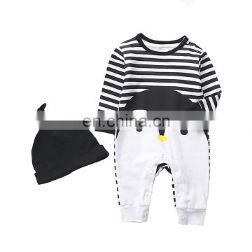 Cotton printed penguin long sleeve jumpsuit with cap baby crawler coat