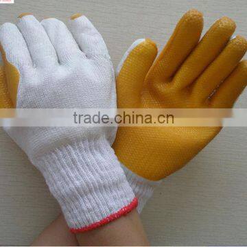 yellow ordinary rubber palm glove/yellow rubber coated glove