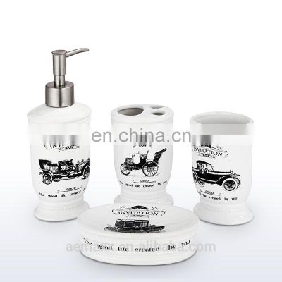 white with printing lanka ceramic bathroom set