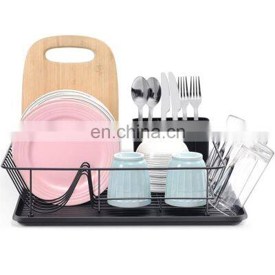 Large Capacity Unique Kitchen Organizers Kitchenware Wash Cup Holder Black Dish Drainer Drying Rack with Removable Water Tray