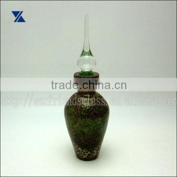 Hand Blown Green With Golden Shiny Glass Perfume Bottle