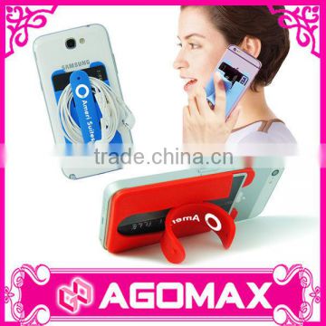 Eco-friendly mobile silicone 3M adhesive pocket with stand