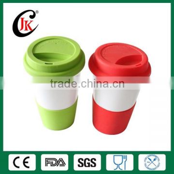 Hot sale double wall customized coffee mug promotional ceramic mug with silicone lid