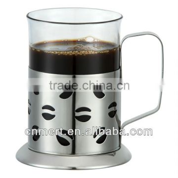 200ml high borosilicate glass coffee cup with SS holder cups