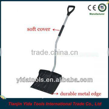 Plastic snow shovel with bend steel handle