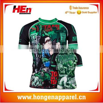 Hongen apparel custom brand rash guards, OEM brand sublimation compression top