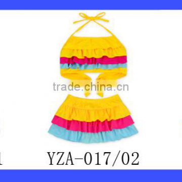 Wholesale Summer New Model Colorful Ruffle Halter Separable Rainbow Little Girl 2pcs Suit Set Swimwear Holiday Beach Clothes