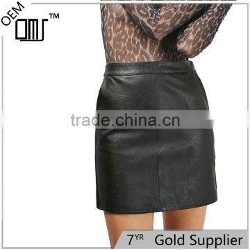 2017 OEM Cool Petite Black Leather Pencil Skirt with Side Pockets