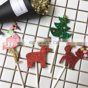 New Flamingo/Paige pig/Deer/Christmas tree felt Cupcake Toppers Party Cake Decorations