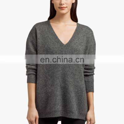 Women Custom Silk Cashmere Knitted V-neck Pullover Sweater