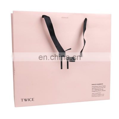 Paper Bag with ribbon handle luxury shopping  gift Pink paper bag