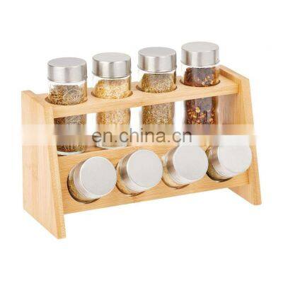 Eco-Friendly Bamboo Kitchen Cabinet Pantry Shelf Organizer Spice Rack 2 Level Storage Includes 8 Glass Jars