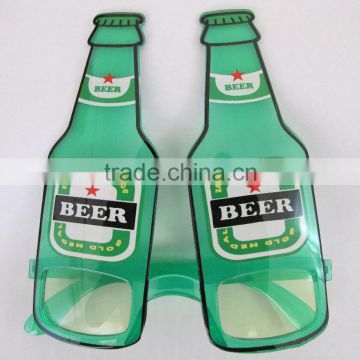 Promotional green beer bottle sunglasses, Party eye glasses, Eye glassess with customized shape