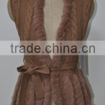 women fashion knitted real rabbit fur vest LK16F035