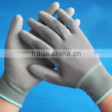 13guage grey yarn PU coated gloves
