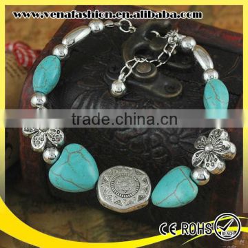 flower silver chain beautiful women real turquoise jewelry