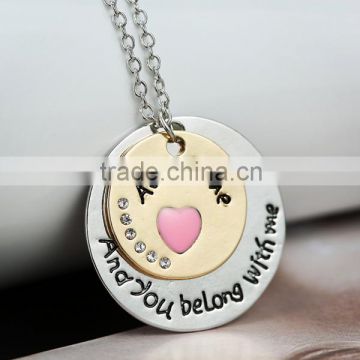 New round hearts couple love star and moon pendant necklace