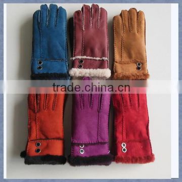 Ladies Sheepskin Leather Fur Warm Gloves with different colors