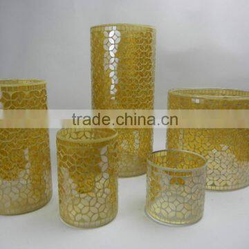 mosaic glass cylinder vase in yellow colors