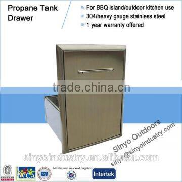 Outdoor grill island propane tank drawer built in stainless