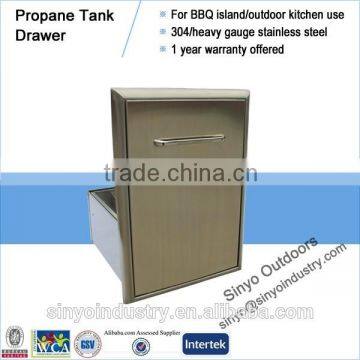 Outdoor bbq island LP tank drawer