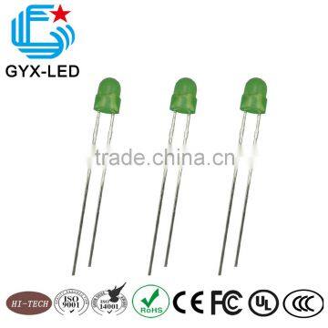 Top quality green diffused lens yellow green emitting color 570 nm 4 mm lens 4.6mm flange round type LED lamp