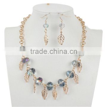 Golorful Glass Beads With Leaf Gold Jewelry 24K Gold Plating Set