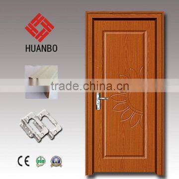 Wholesale wood pvc interior laminated pure color eco-friendly emboss door with hinges