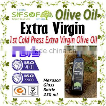 Cold Pressed Extra Virgin Olive Oil. A'Quality Extra Virgin. 100% Extra Virgin Olive Oil. Marasca Glass bottle 250 ml