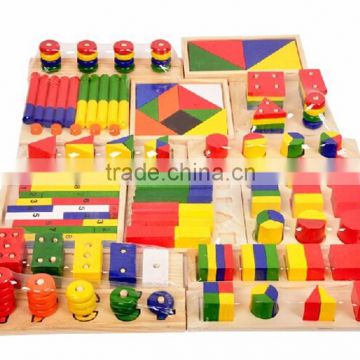 Early educational toy montessori with 14pcs wooden geometry blocks