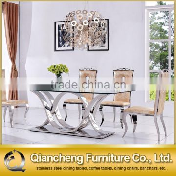 New modle tempered glass dining room stainless steel dining table set