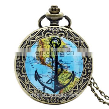 Hot products to sell online antique glass cover world map navigation pocket watch with chain
